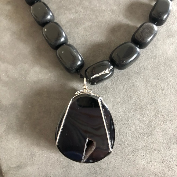 Heavy Vintage 1990 Chunky genuine agate geode stone necklace. - Picture 2 of 8